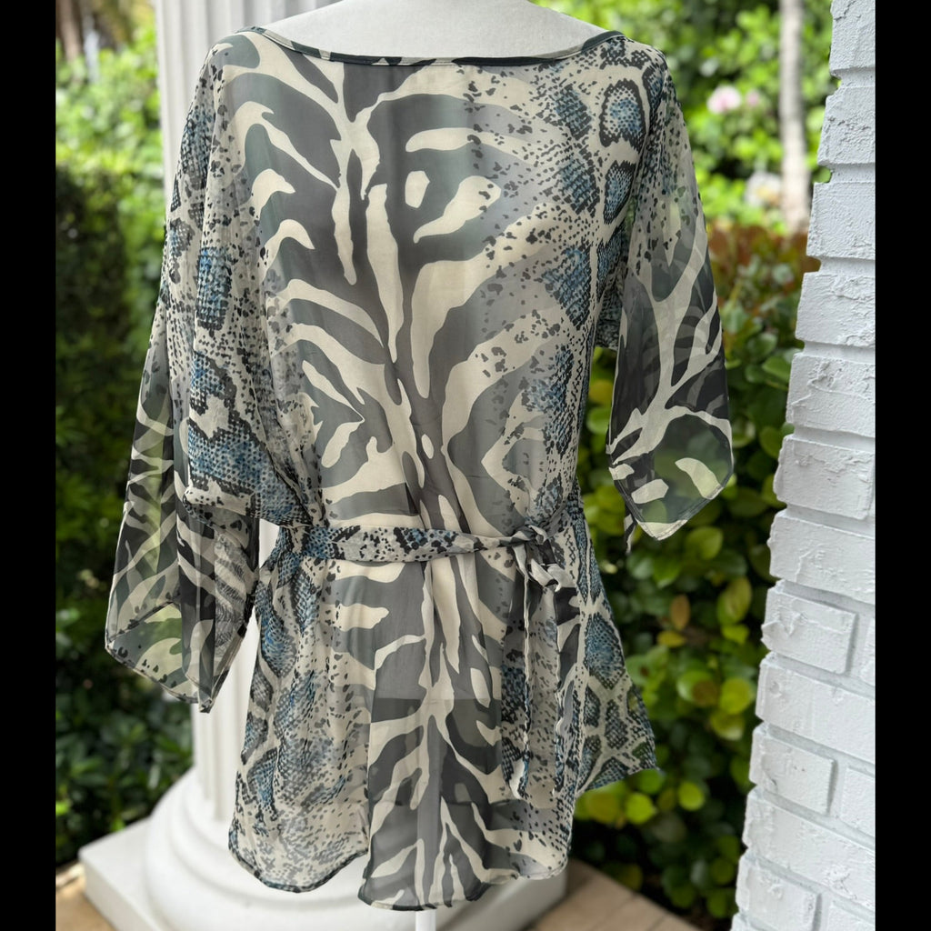 Analili Printed Sheer Tie-Waist Blouse Size XS