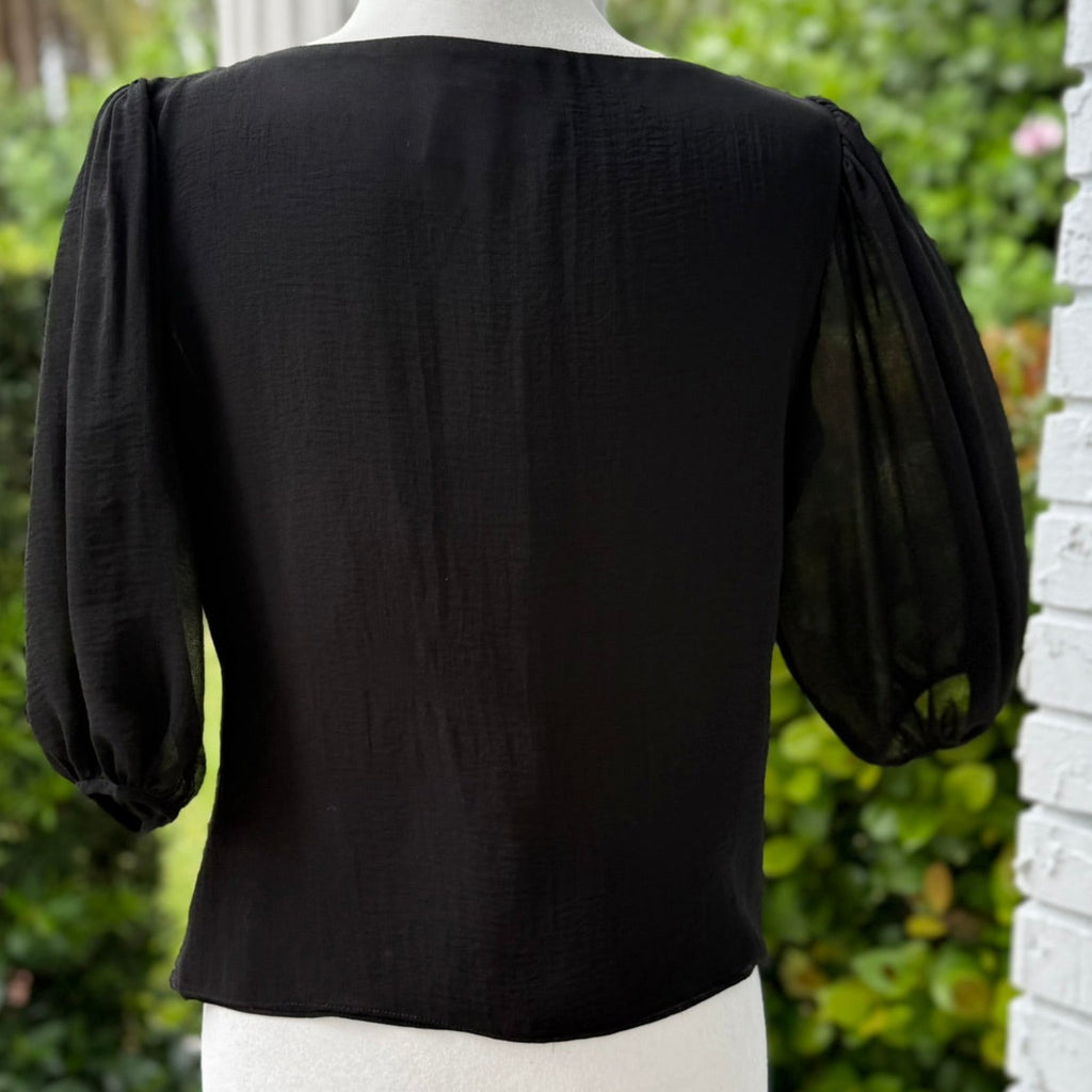 Analili Black Lace Sequined Tie Front Blouse Size XS