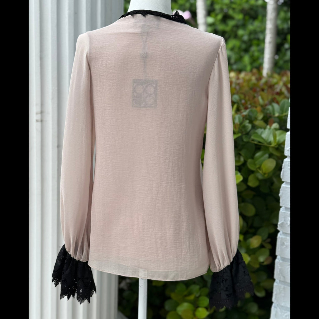 Analili Blush Pink Lace Trim Blouse NWT Size XS