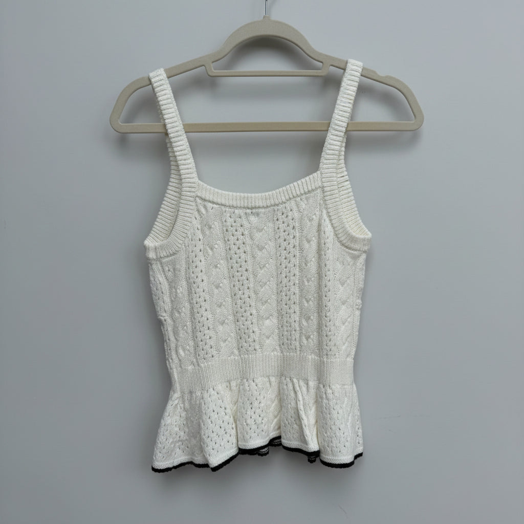 Joie White Cable Knit Peplum Tank Size Small