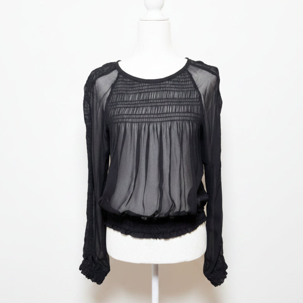 Rag & Bone Black Viscose Smocked Blouse Size Small