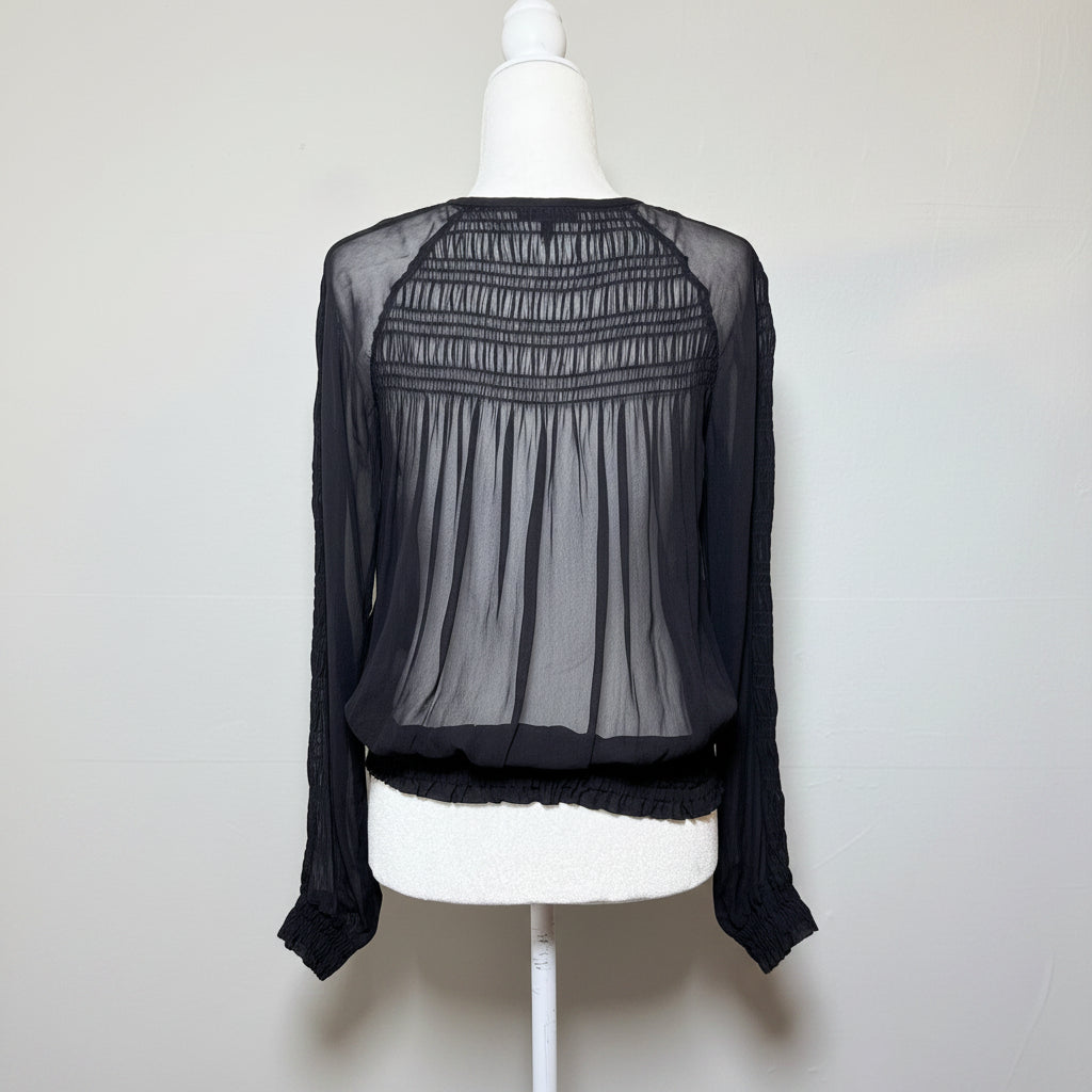 Rag & Bone Black Viscose Smocked Blouse Size Small