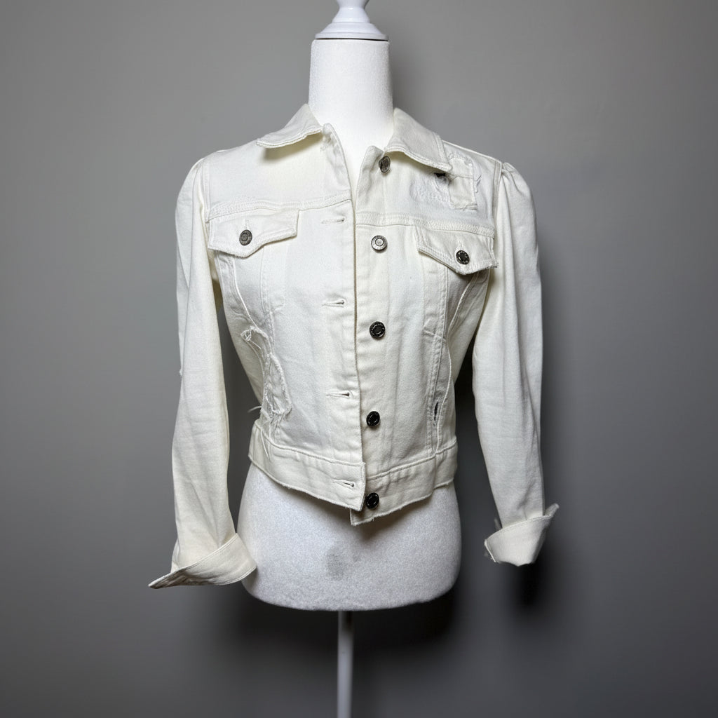 Lauren Ralph Lauren (LRL) White Distressed Denim Jacket Size Small