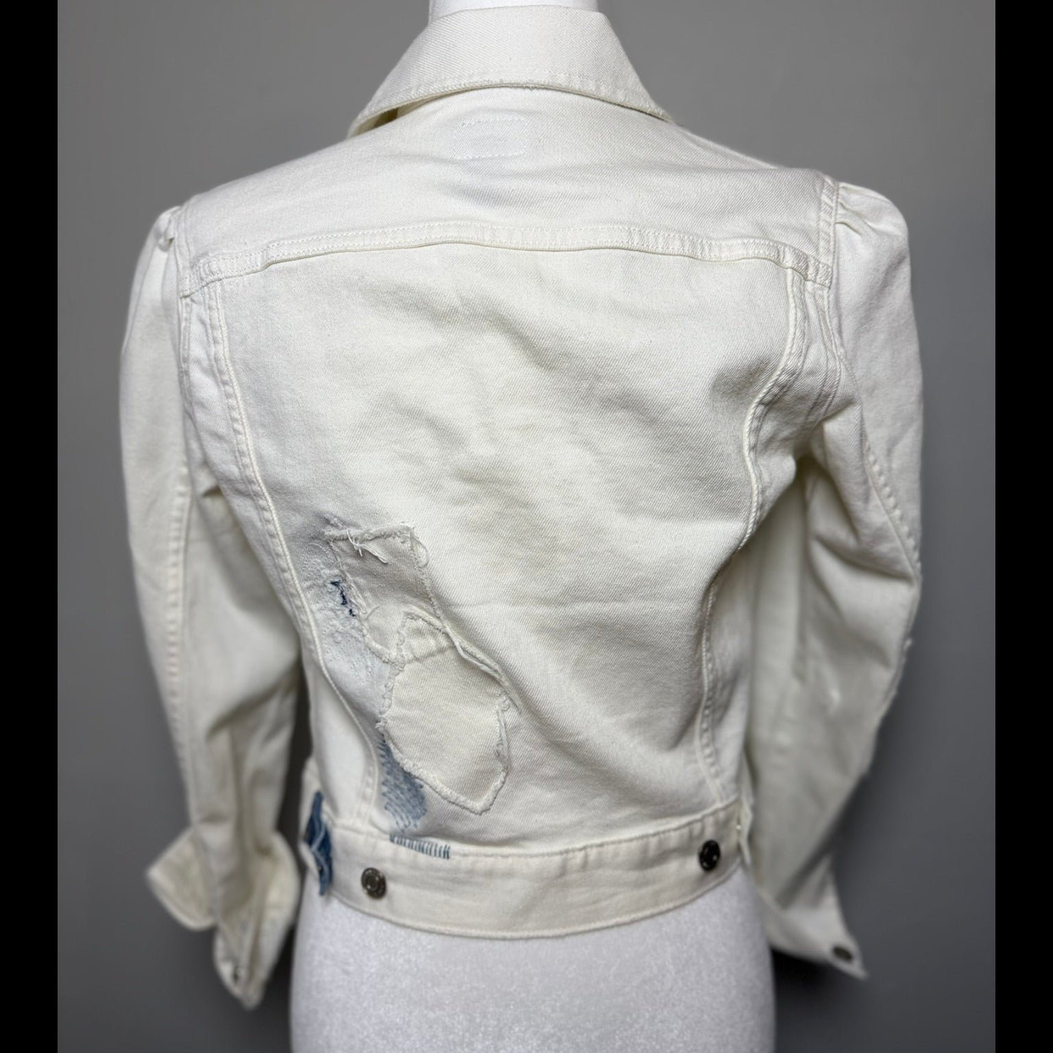 Lauren Ralph Lauren (LRL) White Distressed Denim Jacket Size Small