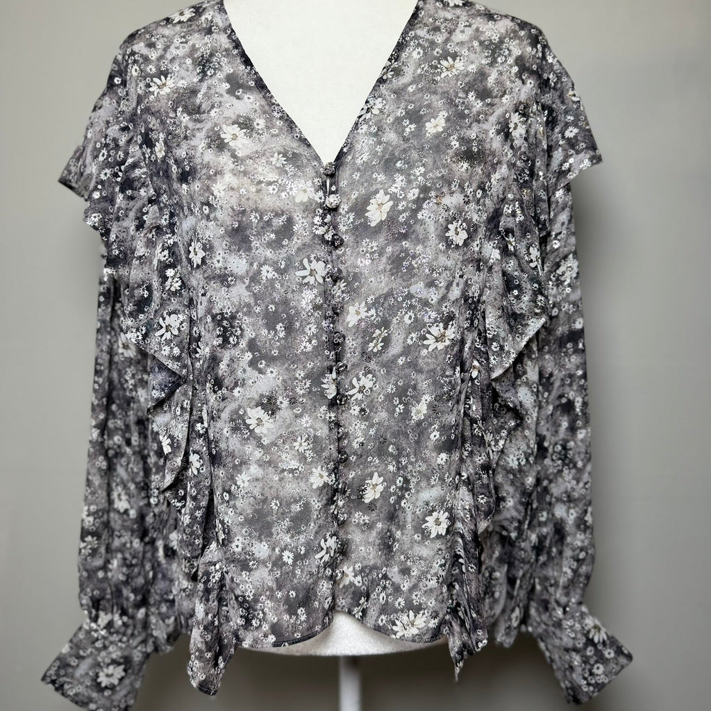 The Kooples Floral Ruffled Blouse Size Medium