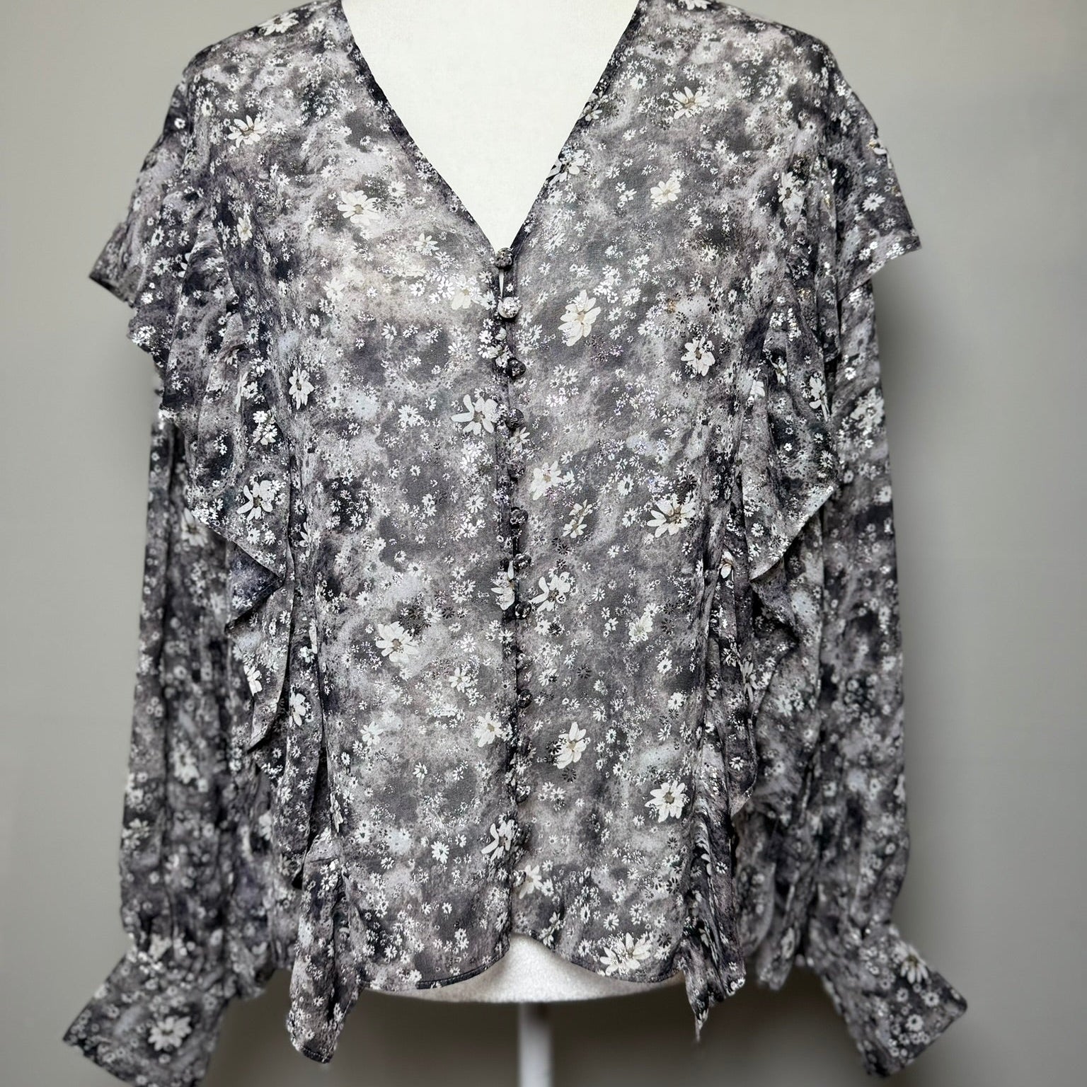 The Kooples Floral Ruffled Blouse Size Medium
