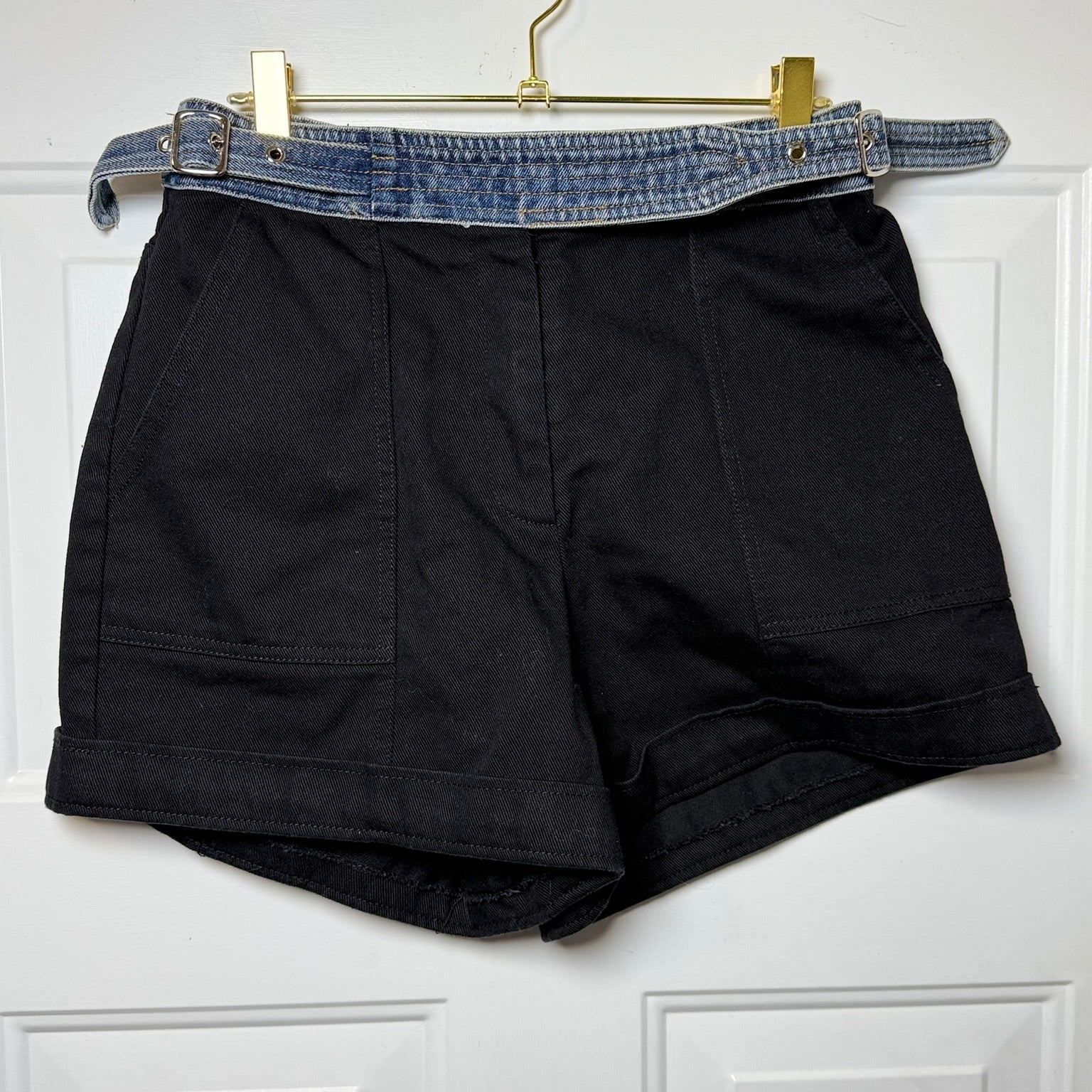 Olivaceous Black Denim Belted Shorts Size Medium