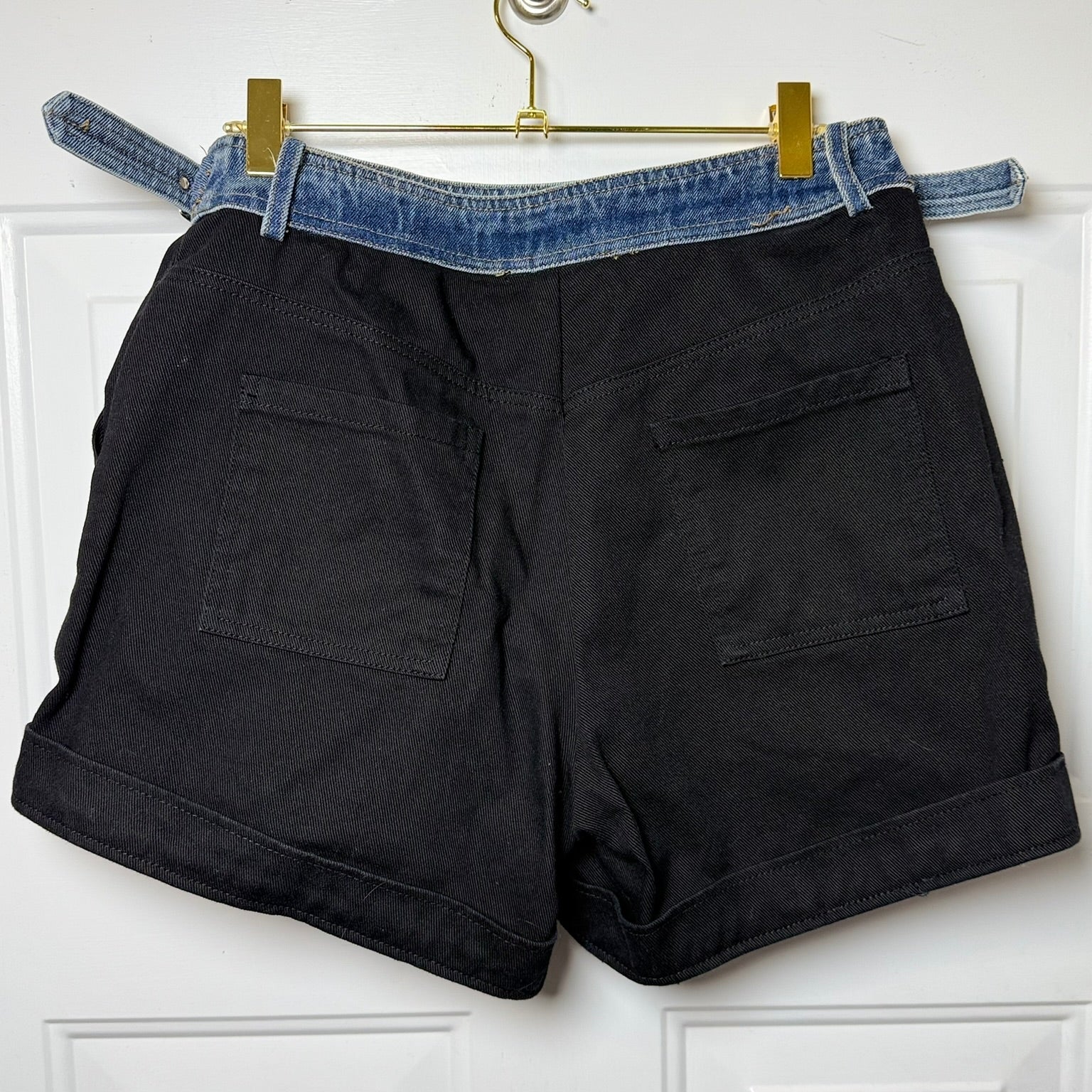 Olivaceous Black Denim Belted Shorts Size Medium