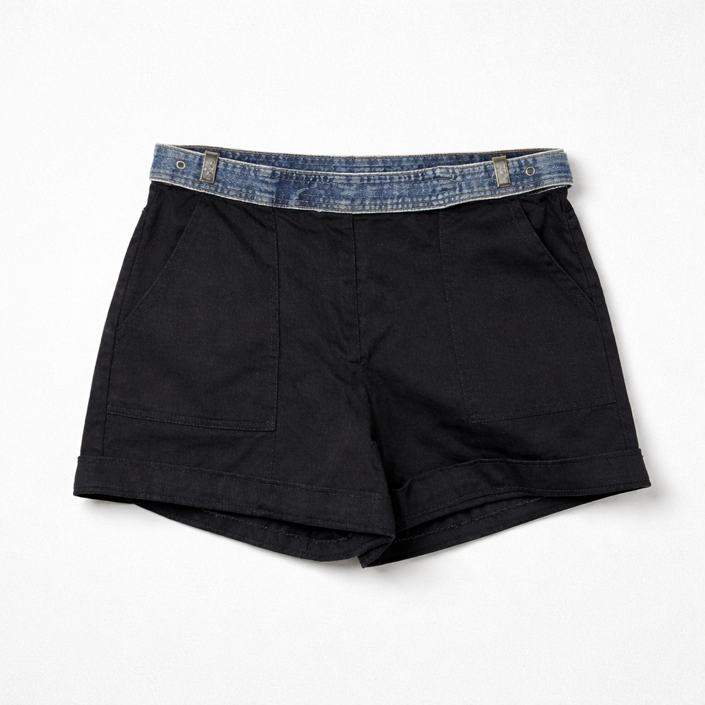 Olivaceous Black Denim Belted Shorts Size Medium