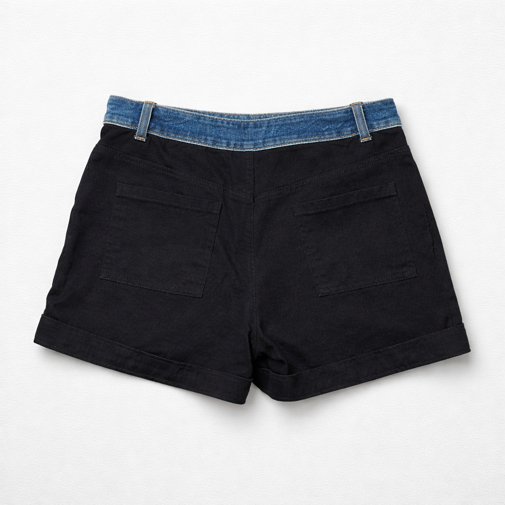 Olivaceous Black Denim Belted Shorts Size Medium