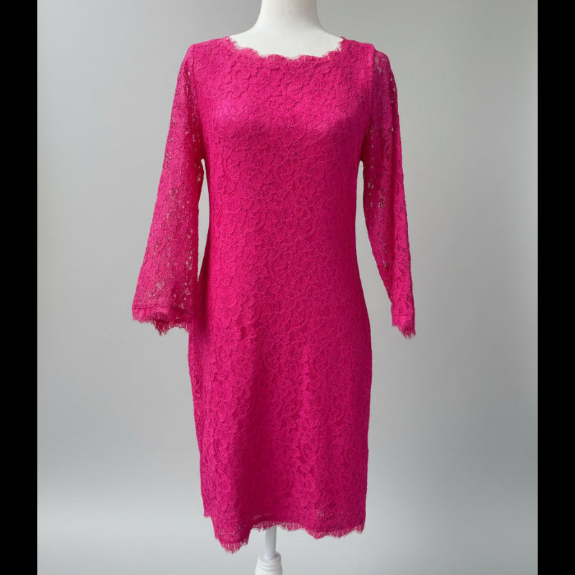 Diane von Furstenberg Hot Pink Lace Dress Size 12