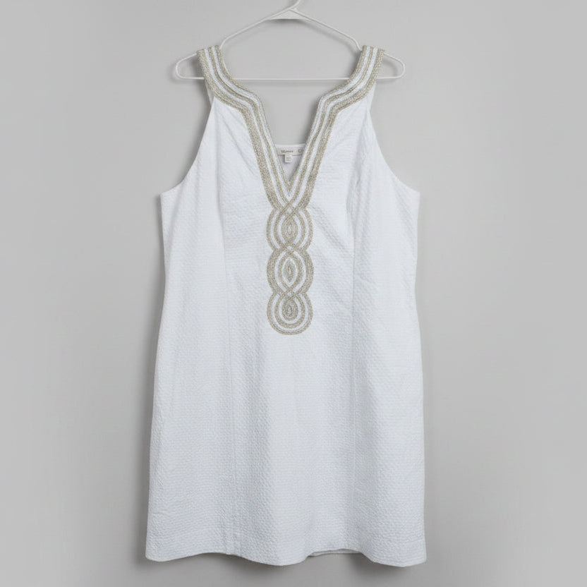 Lilly Pulitzer Metallic Trim Shift Dress WHITE Size 16