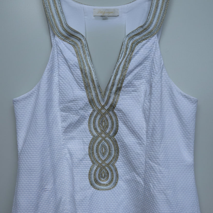 Lilly Pulitzer Metallic Trim Shift Dress WHITE Size 16