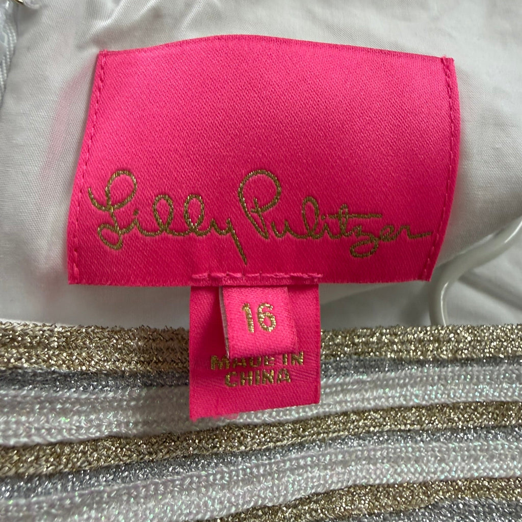 Lilly Pulitzer Metallic Trim Shift Dress WHITE Size 16