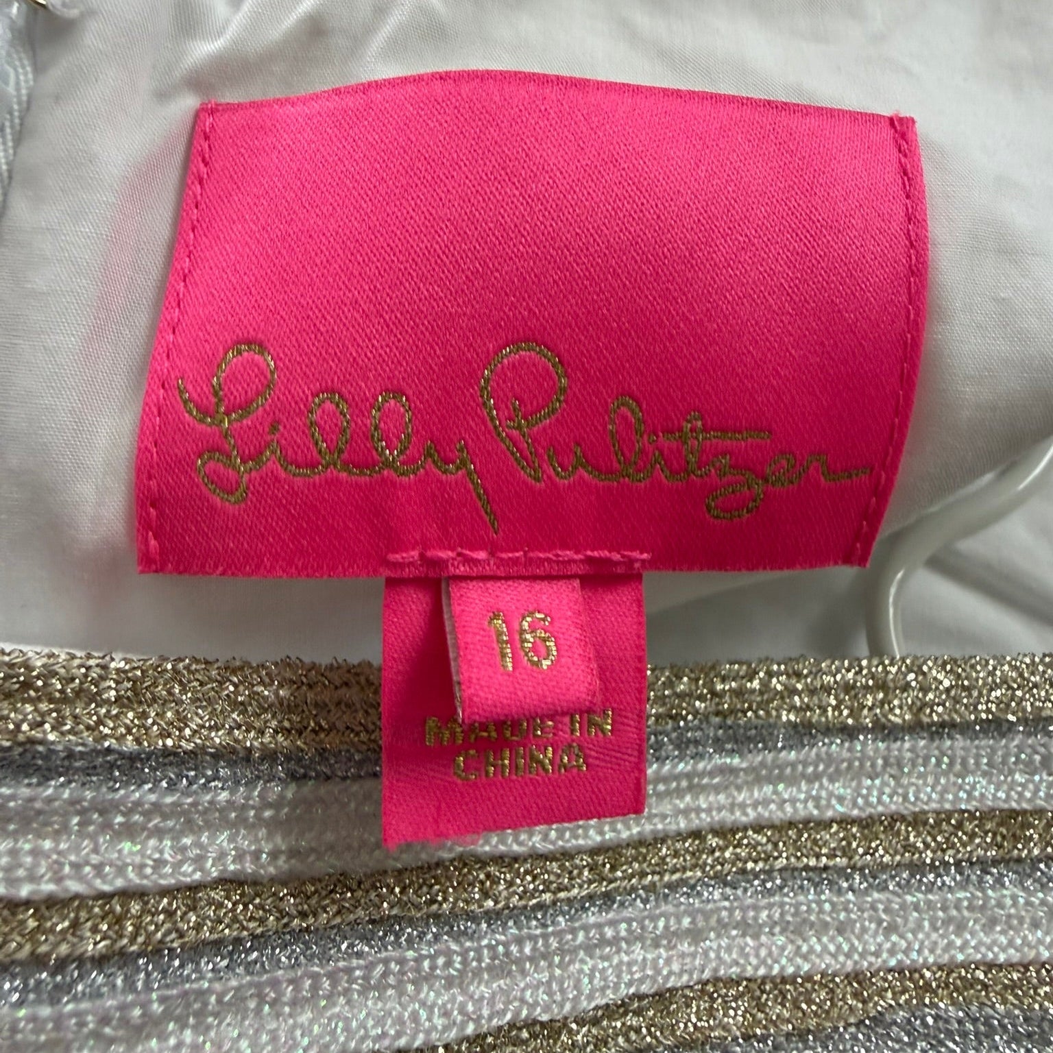 Lilly Pulitzer Metallic Trim Shift Dress WHITE Size 16