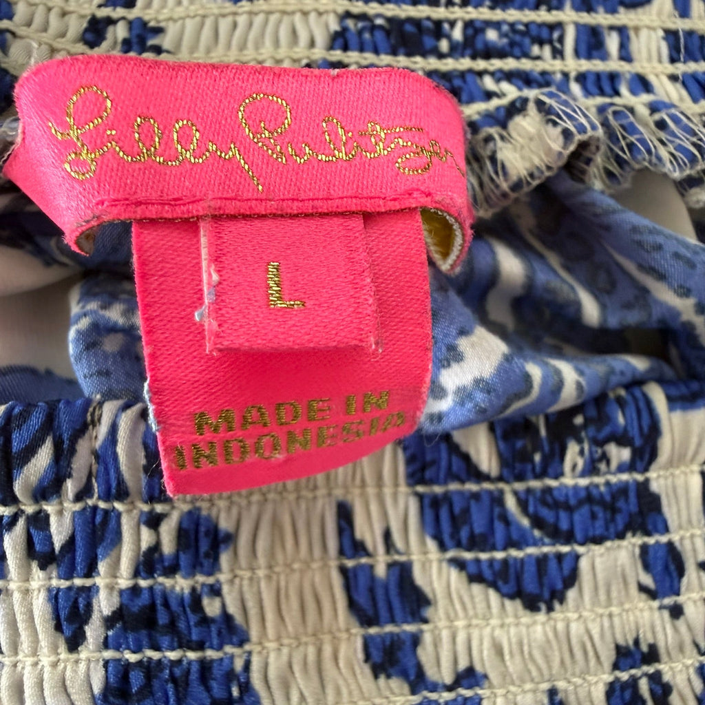 Lilly Pulitzer Blue Floral Off-Shoulder Top Size Large