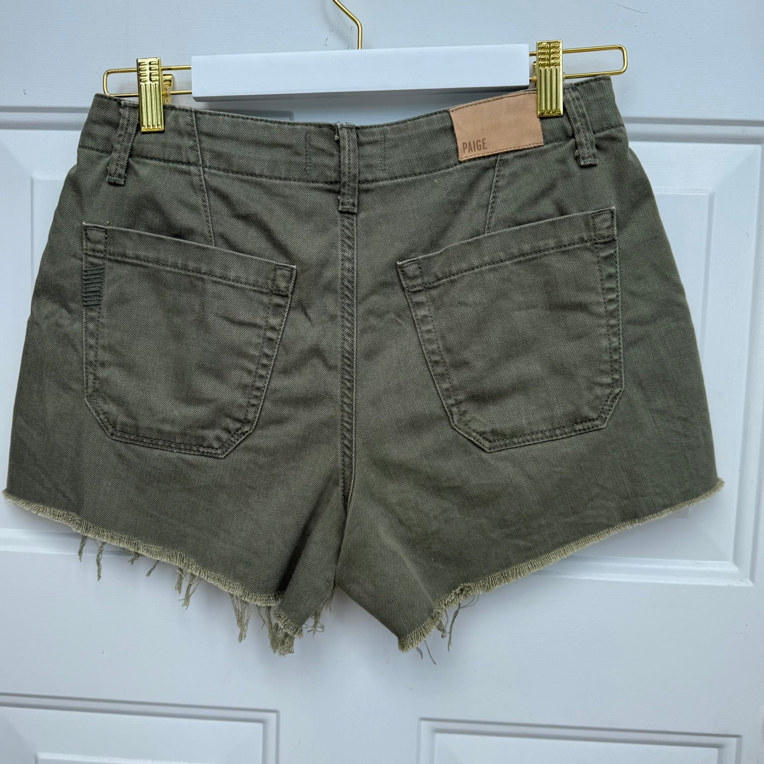 Paige Olive Green Raw Hem Shorts Size 27