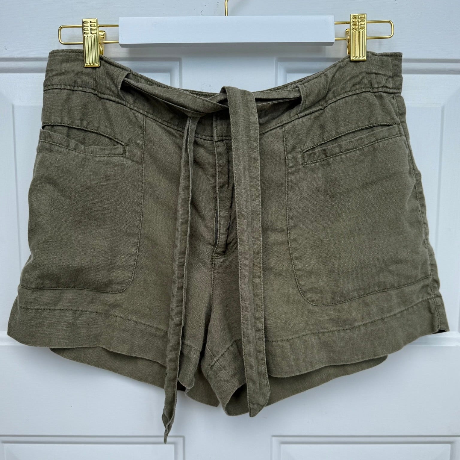 Sanctuary Olive Green Linen Belted Shorts Size 27