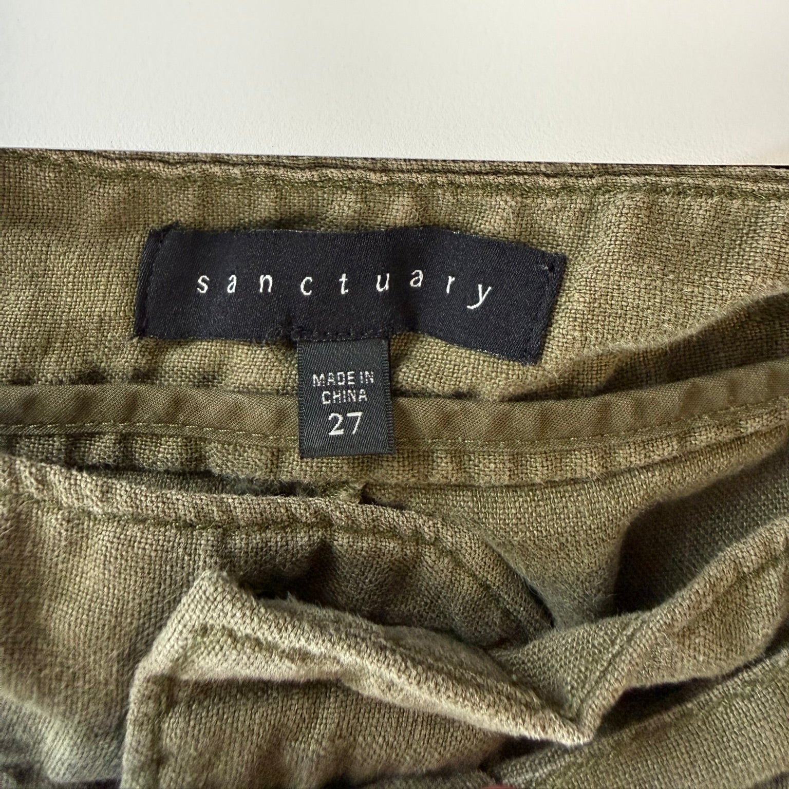 Sanctuary Olive Green Linen Belted Shorts Size 27