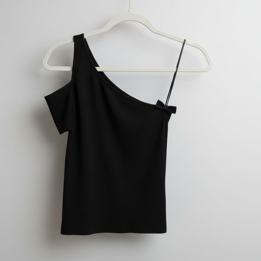 Pistola Black Ribbed One-Shoulder Top Size Small