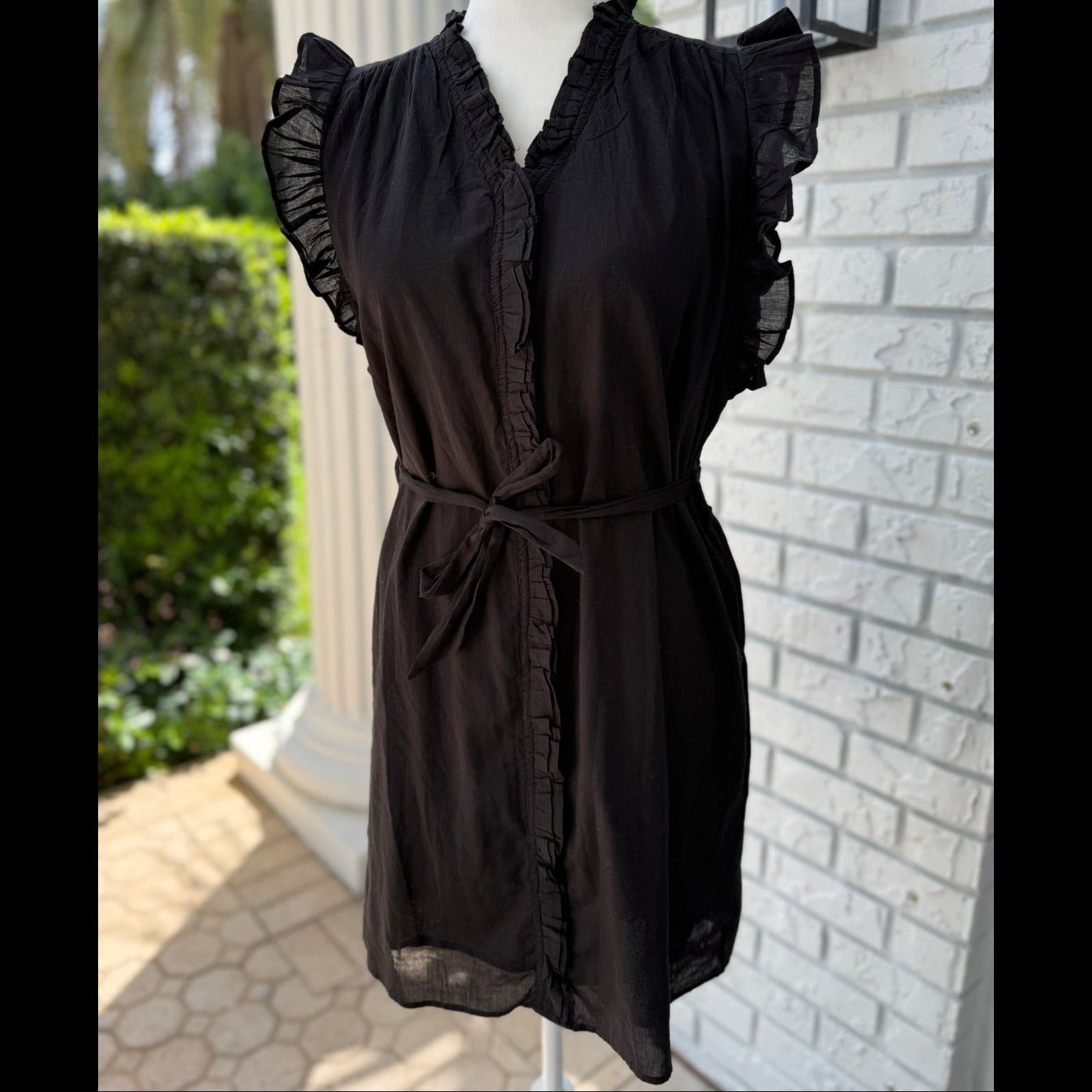 Elan Black Ruffle Cotton Shirt Dress Size Medium