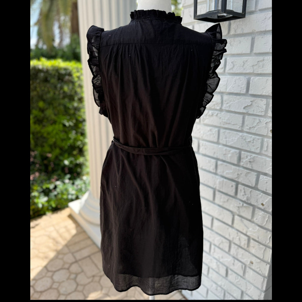 Elan Black Ruffle Cotton Shirt Dress Size Medium