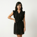 Elan Black Ruffle Cotton Shirt Dress Size Medium