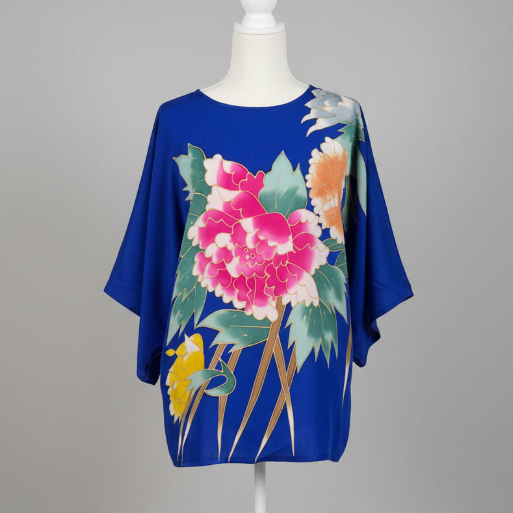 Hand Painted Floral Silk Kimono Top One Size