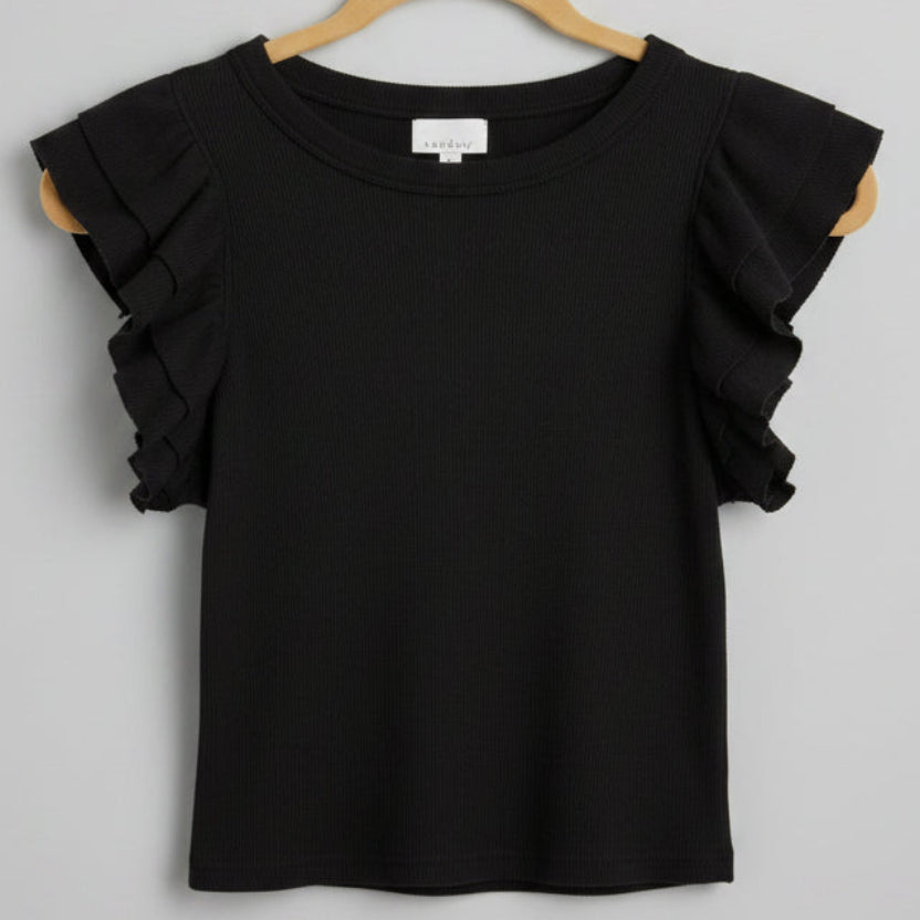 Sundays Ribbed Flutter Sleeve Crop Top Size Small