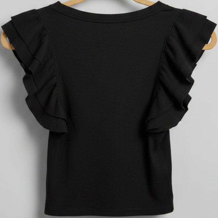 Sundays Ribbed Flutter Sleeve Crop Top Size Small