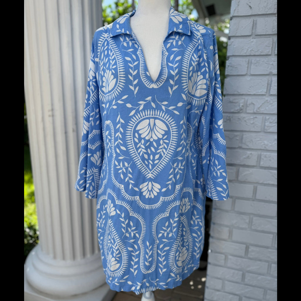 Joie Blue Printed Linen Dress Size 14