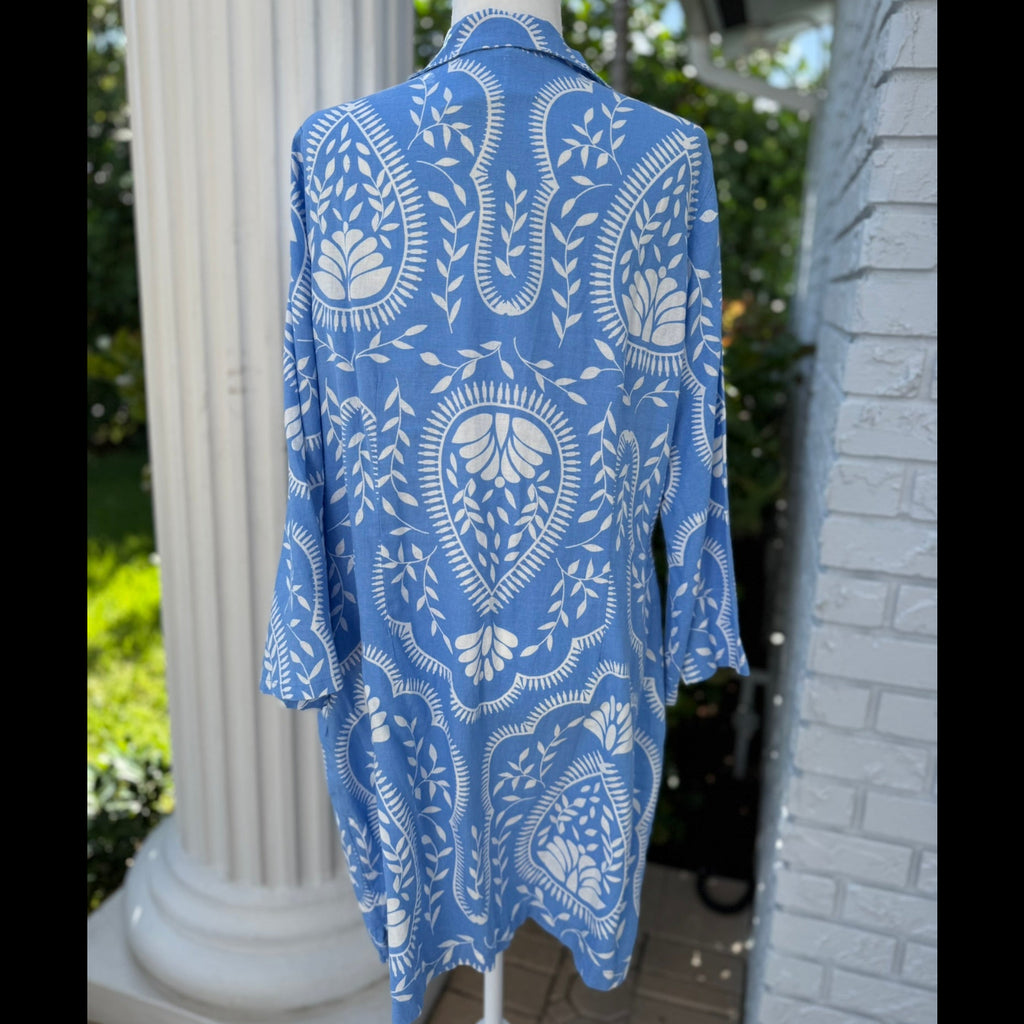 Joie Blue Printed Linen Dress Size 14