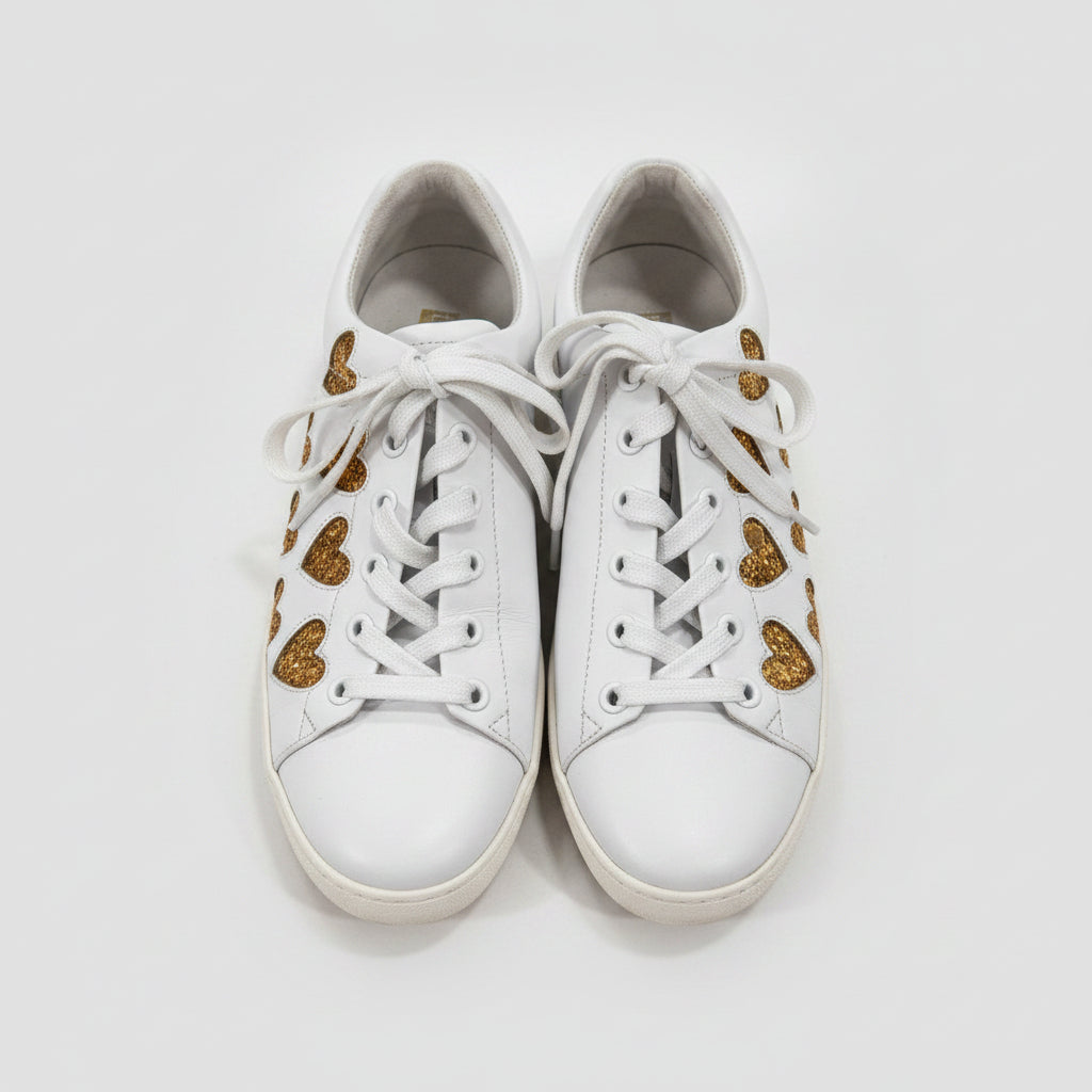 Ash Nikita Sequin Heart White Leather Sneakers Size 37