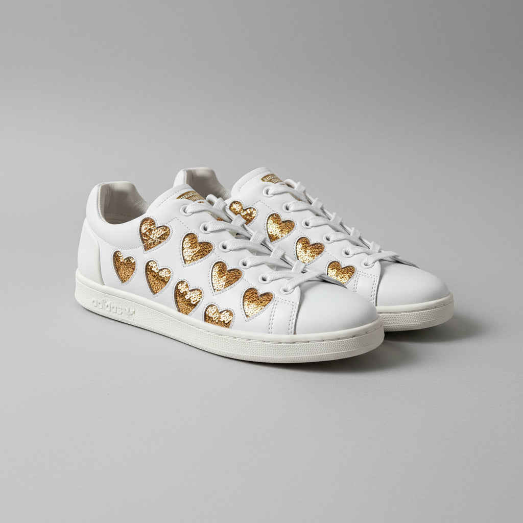 Ash Nikita Sequin Heart White Leather Sneakers Size 37