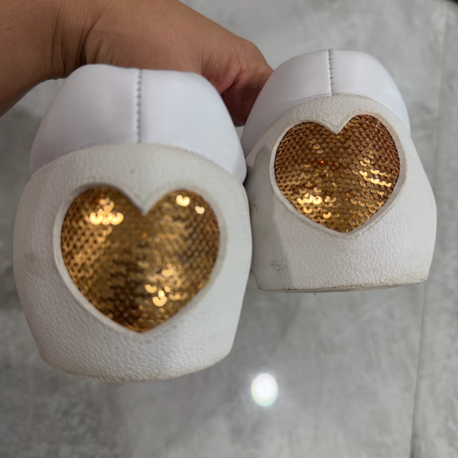 Ash Nikita Sequin Heart White Leather Sneakers Size 37
