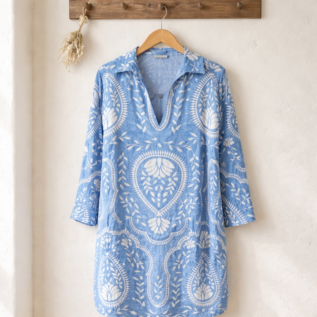 Joie Blue Printed Linen Dress Size 14