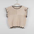 La Lavon Mixed Knit Ruffled Sleeve Top – Black Trim, Size M
