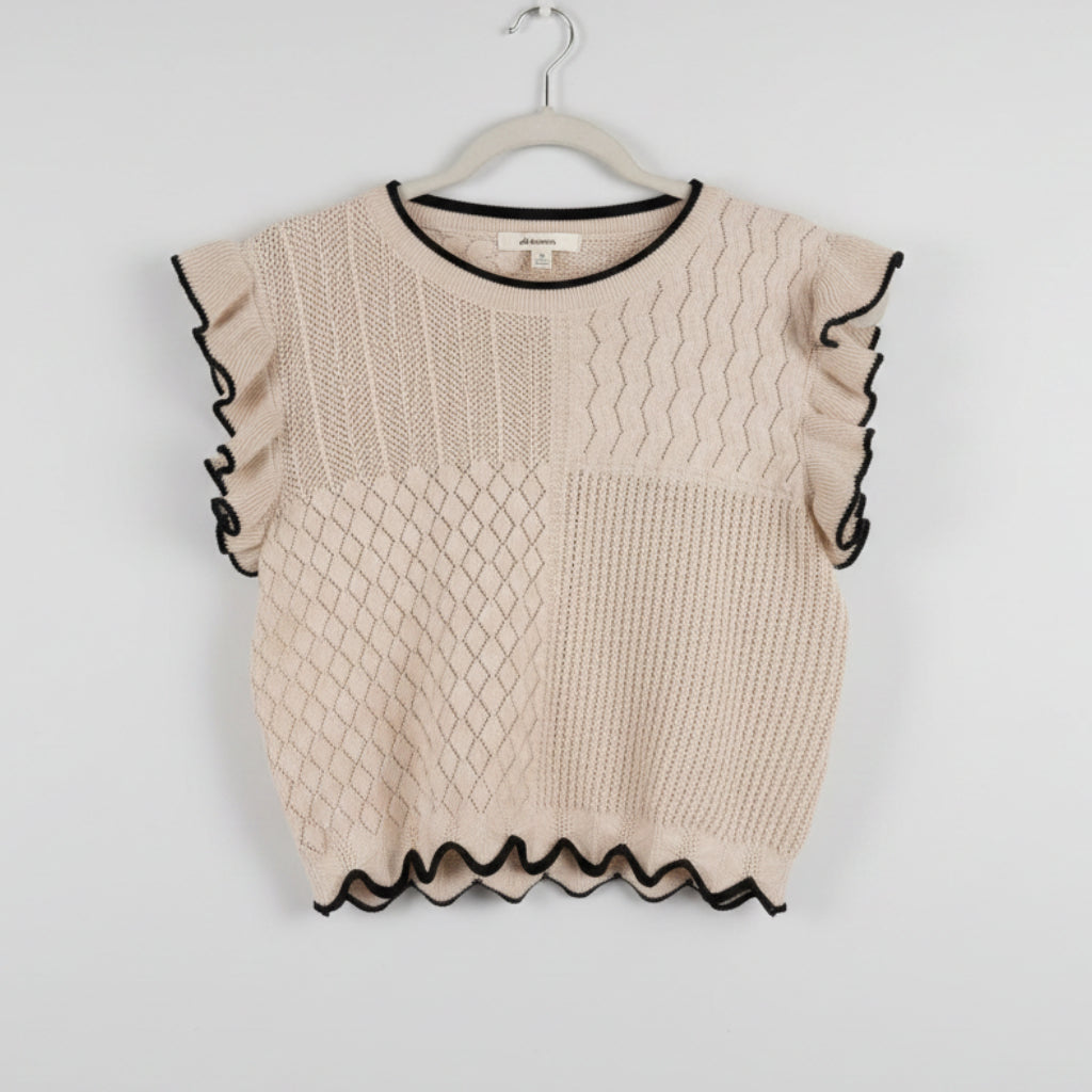 La Lavon Mixed Knit Ruffled Sleeve Top Size M