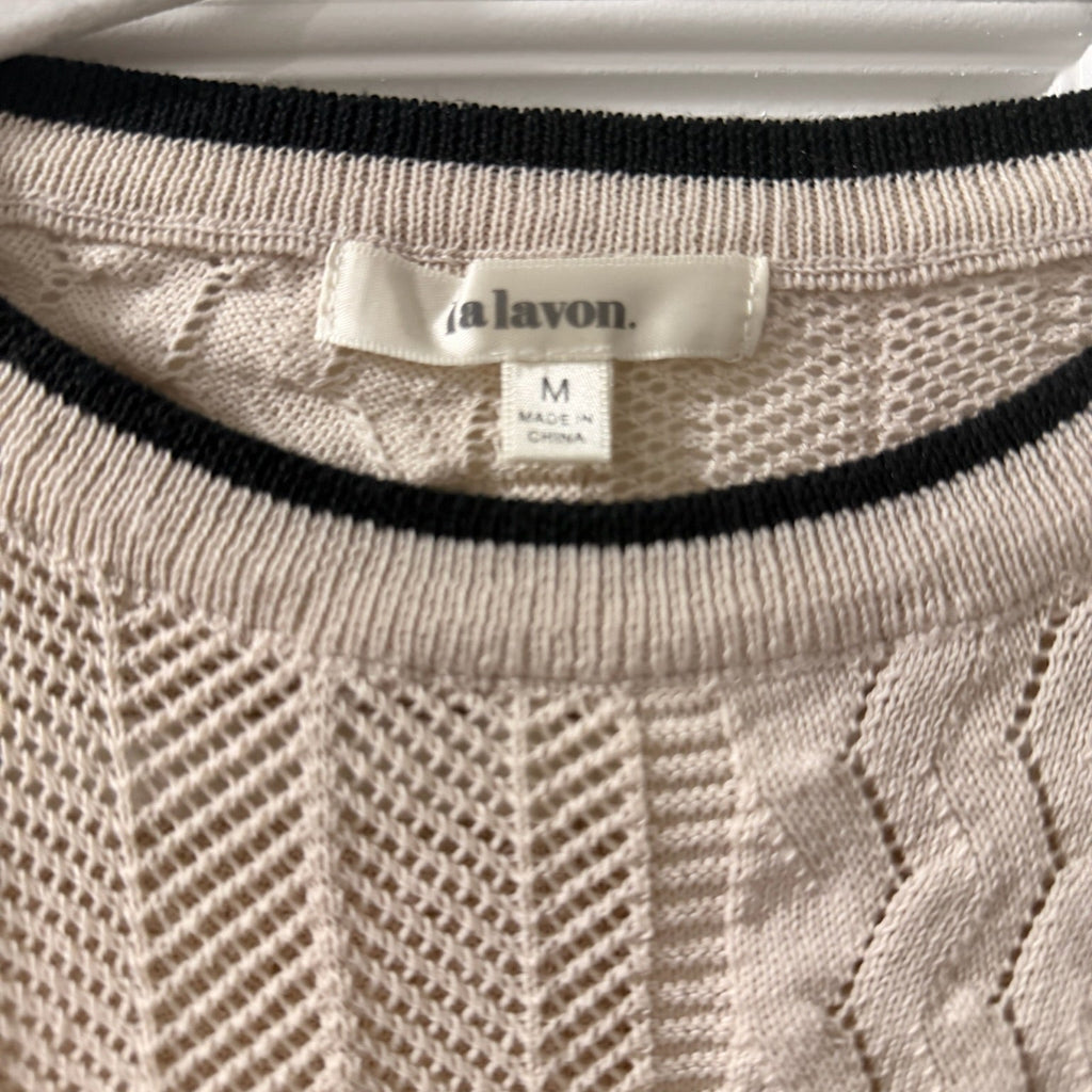 La Lavon Mixed Knit Ruffled Sleeve Top – Black Trim, Size M