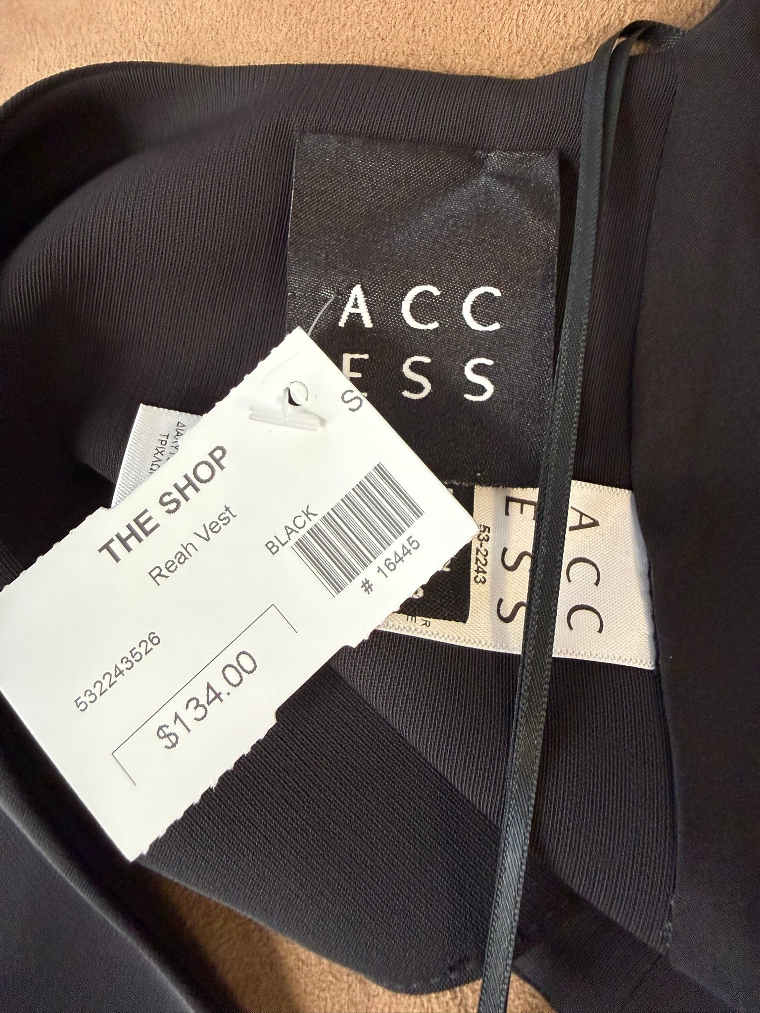 Access Cross-Back Black Tailored Vest Size Small