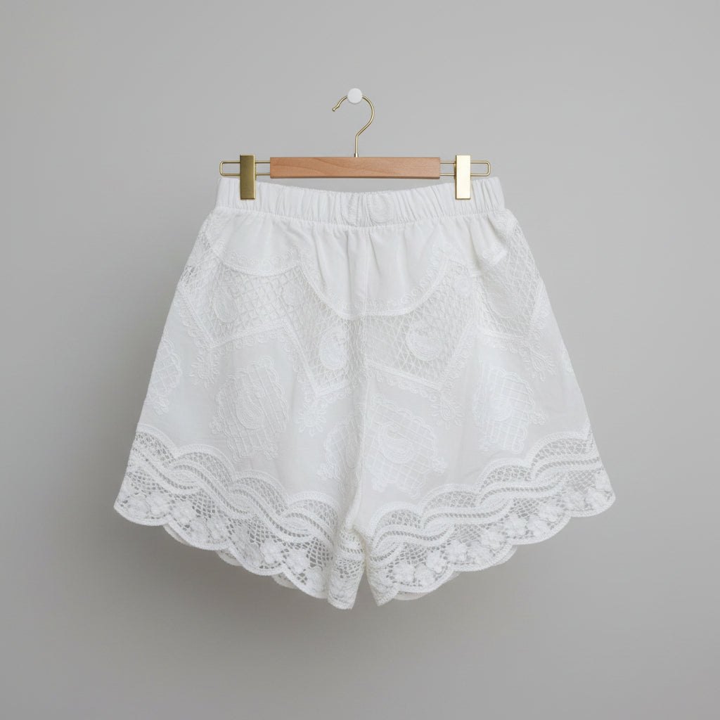 Roberta Biagi White Embroidered Lace Drawstring Shorts Size Small