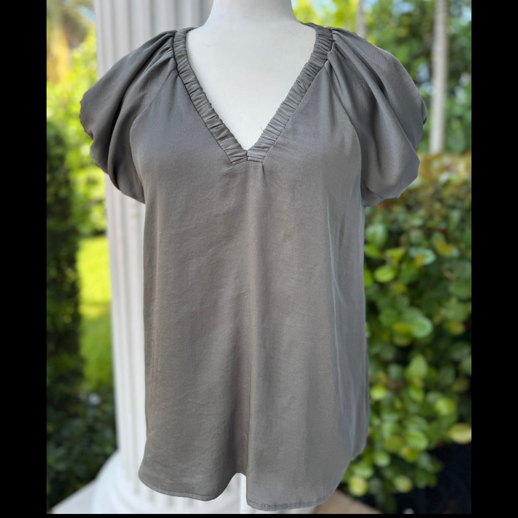 Habit Gray V-Neck Blouse Size Small