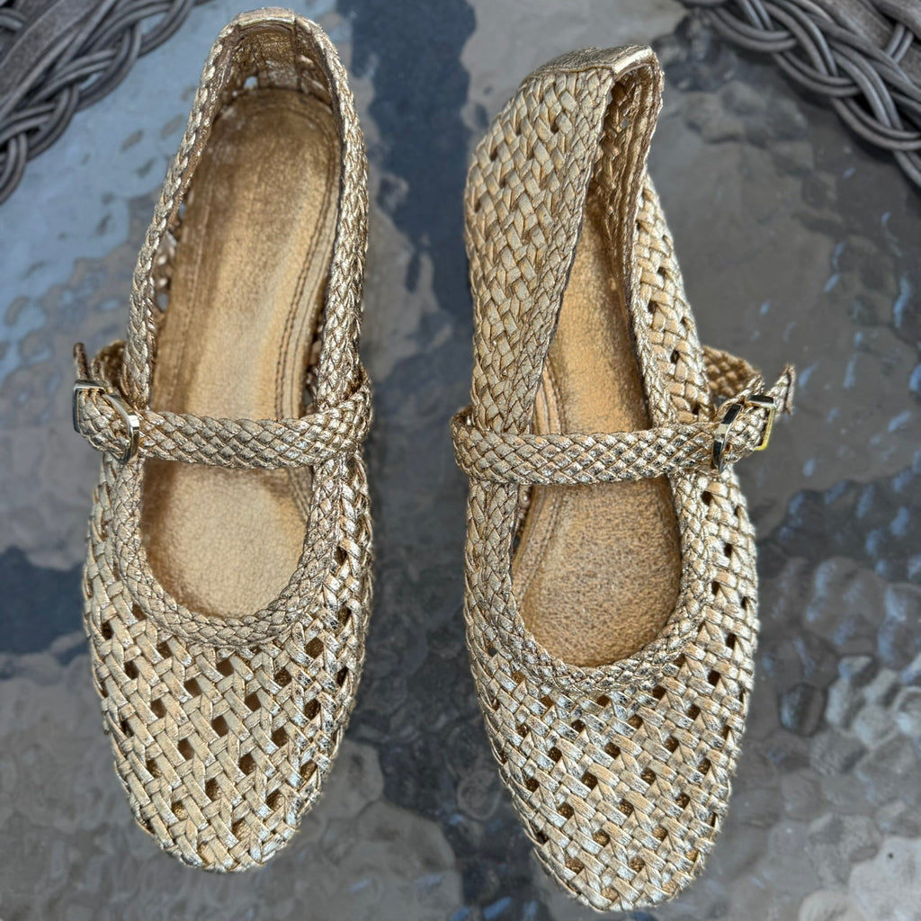 Zara Metallic Woven Mary Jane Flats Size 38 (7.5)