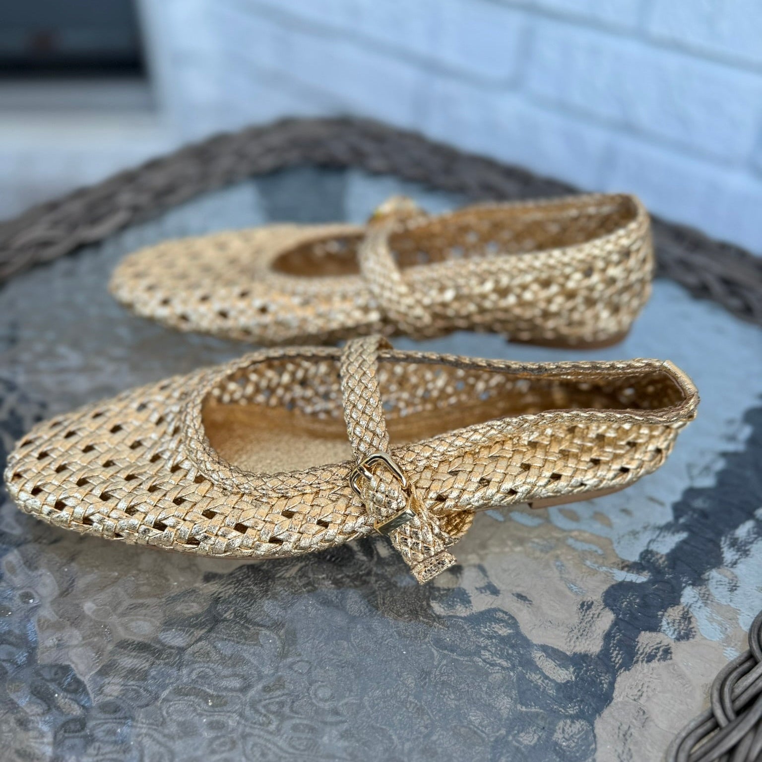 Zara Metallic Woven Mary Jane Flats Size 38 (7.5)