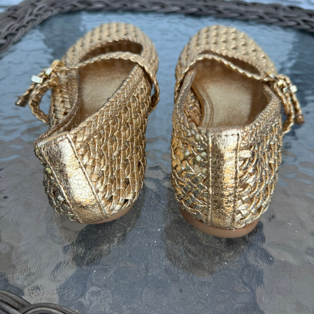 Zara Metallic Woven Mary Jane Flats Size 38 (7.5)