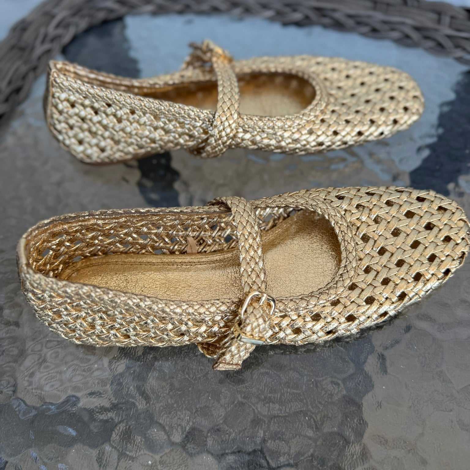 Zara Metallic Woven Mary Jane Flats Size 38 (7.5)