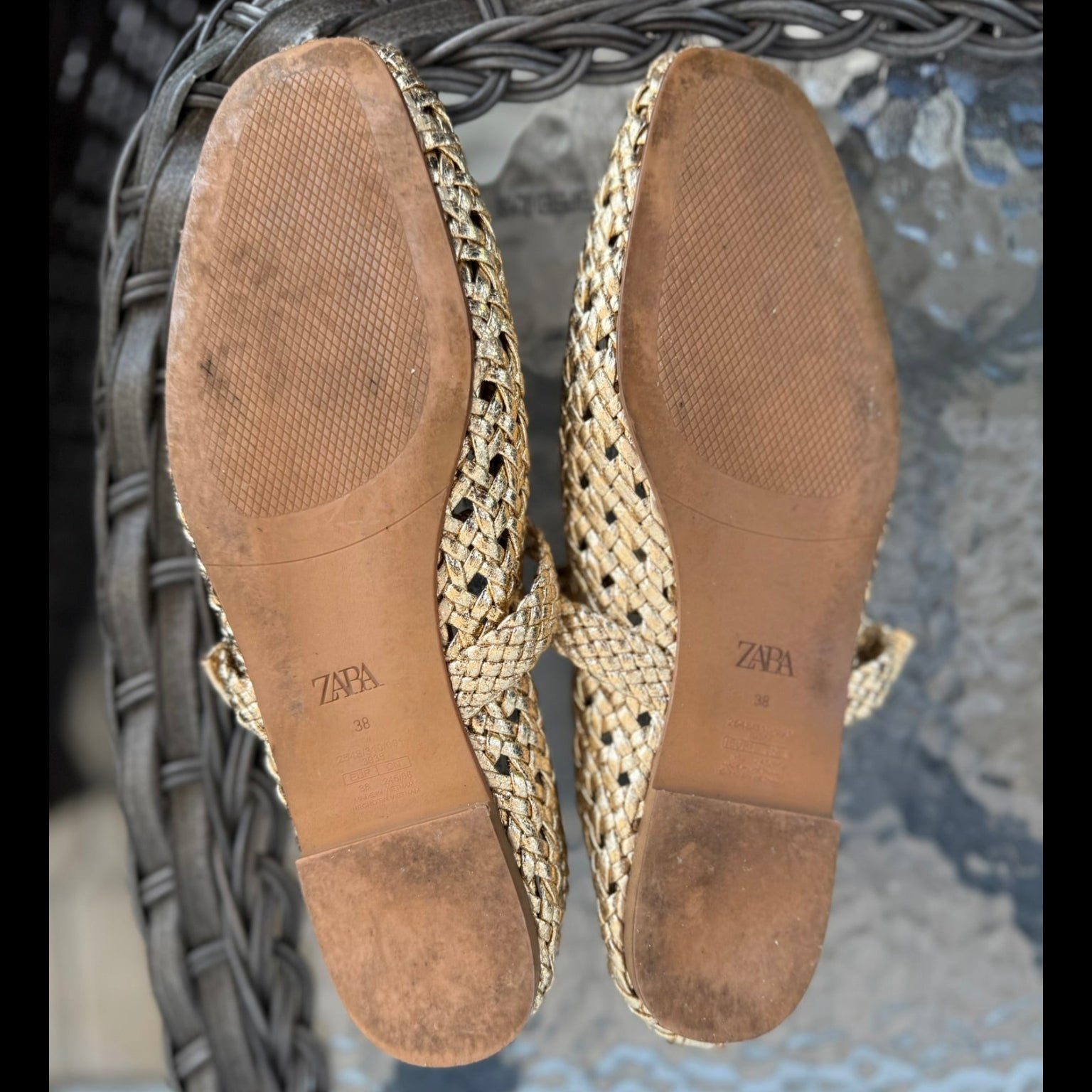 Zara Metallic Woven Mary Jane Flats Size 38 (7.5)