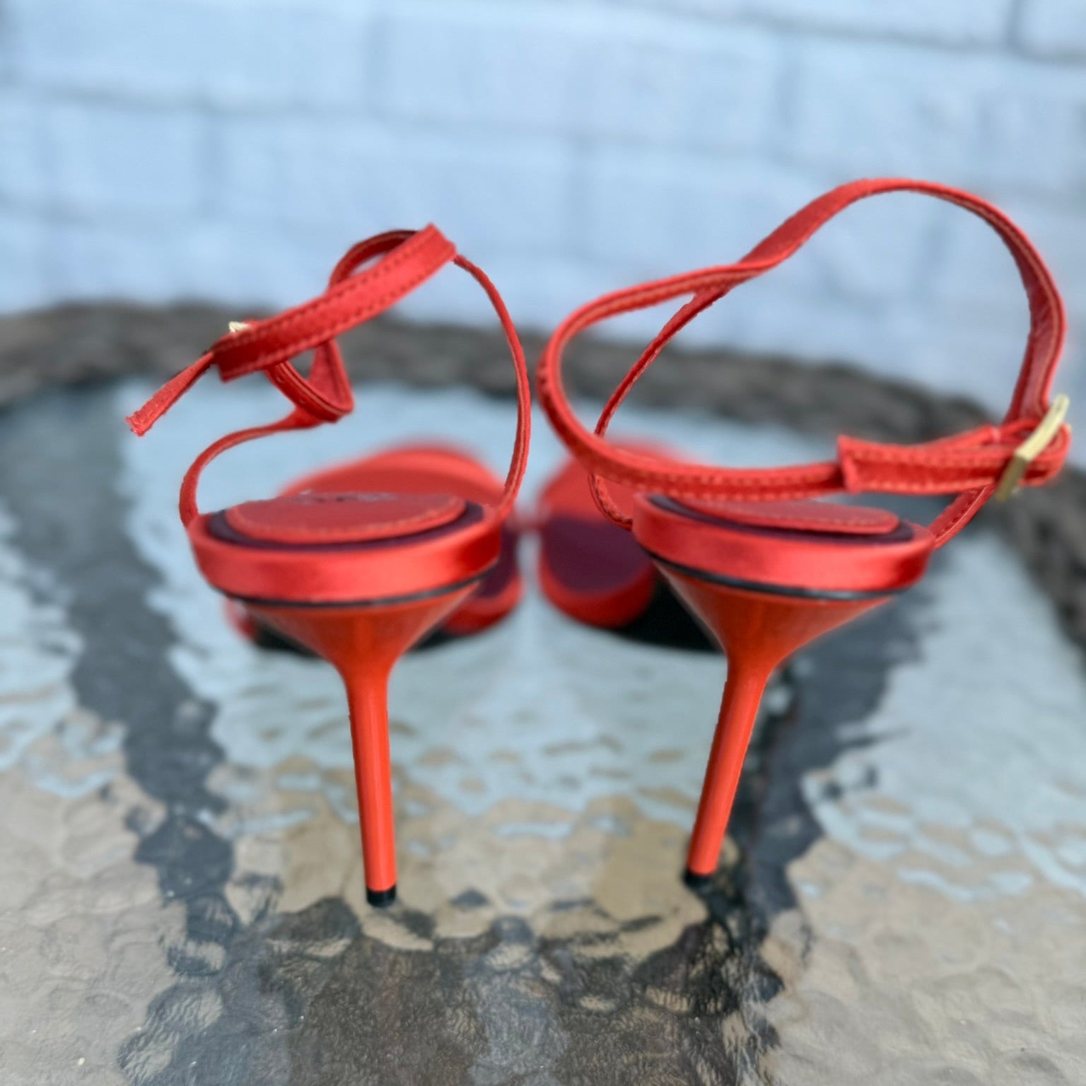 Zara Satin Red Stiletto Heels Size 38 (7.5)