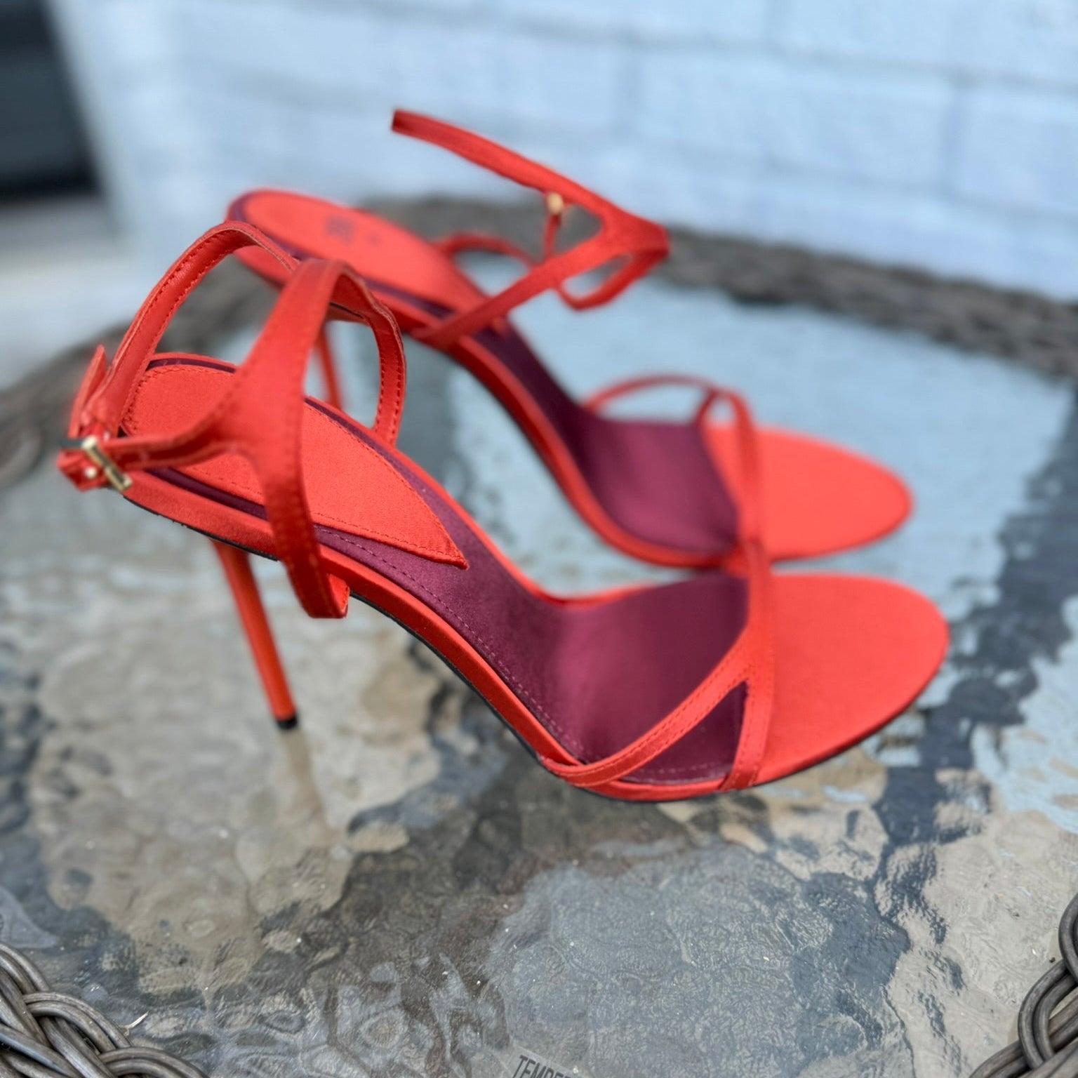 Zara Satin Red Stiletto Heels Size 38 (7.5)