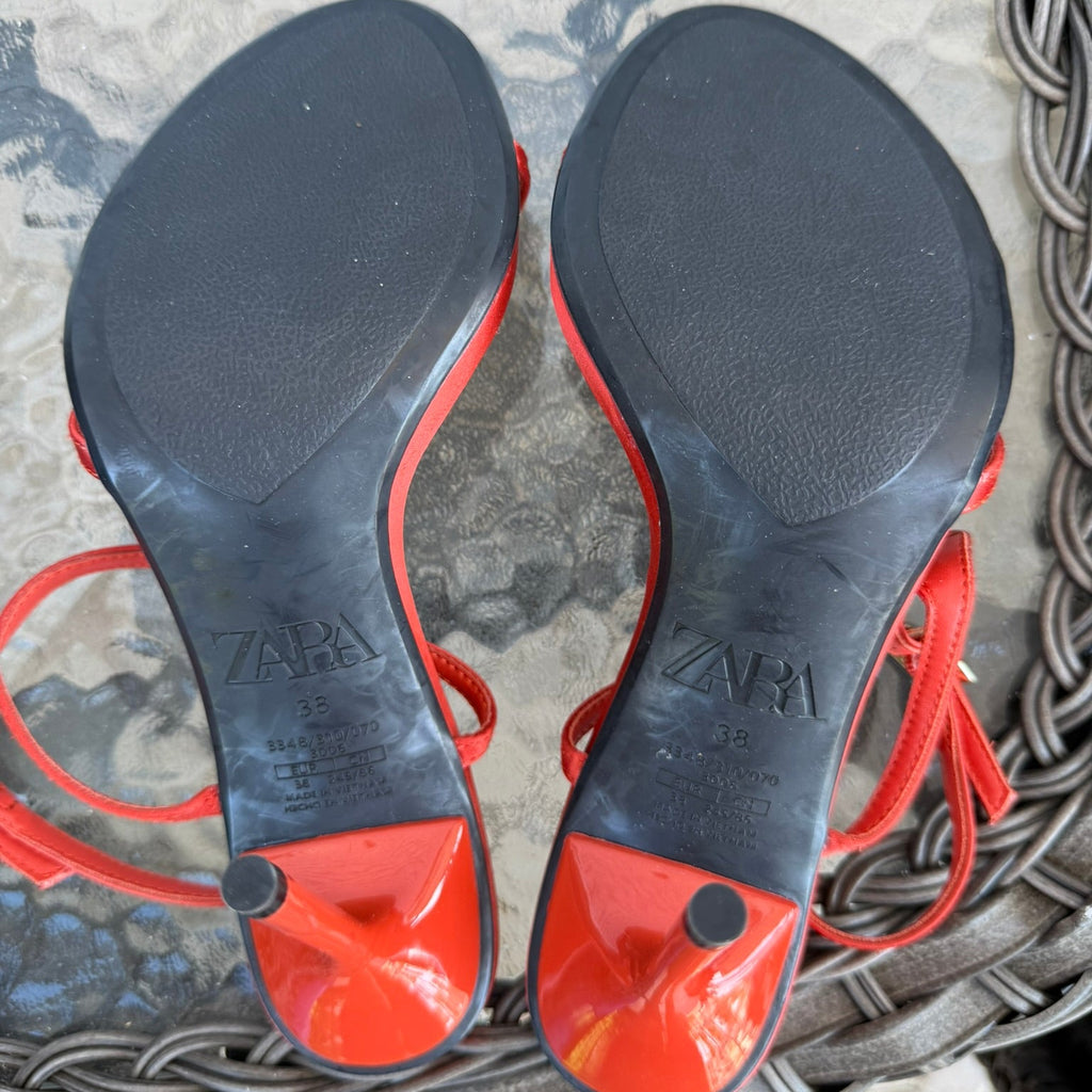 Zara Satin Red Stiletto Heels Size 38 (7.5)
